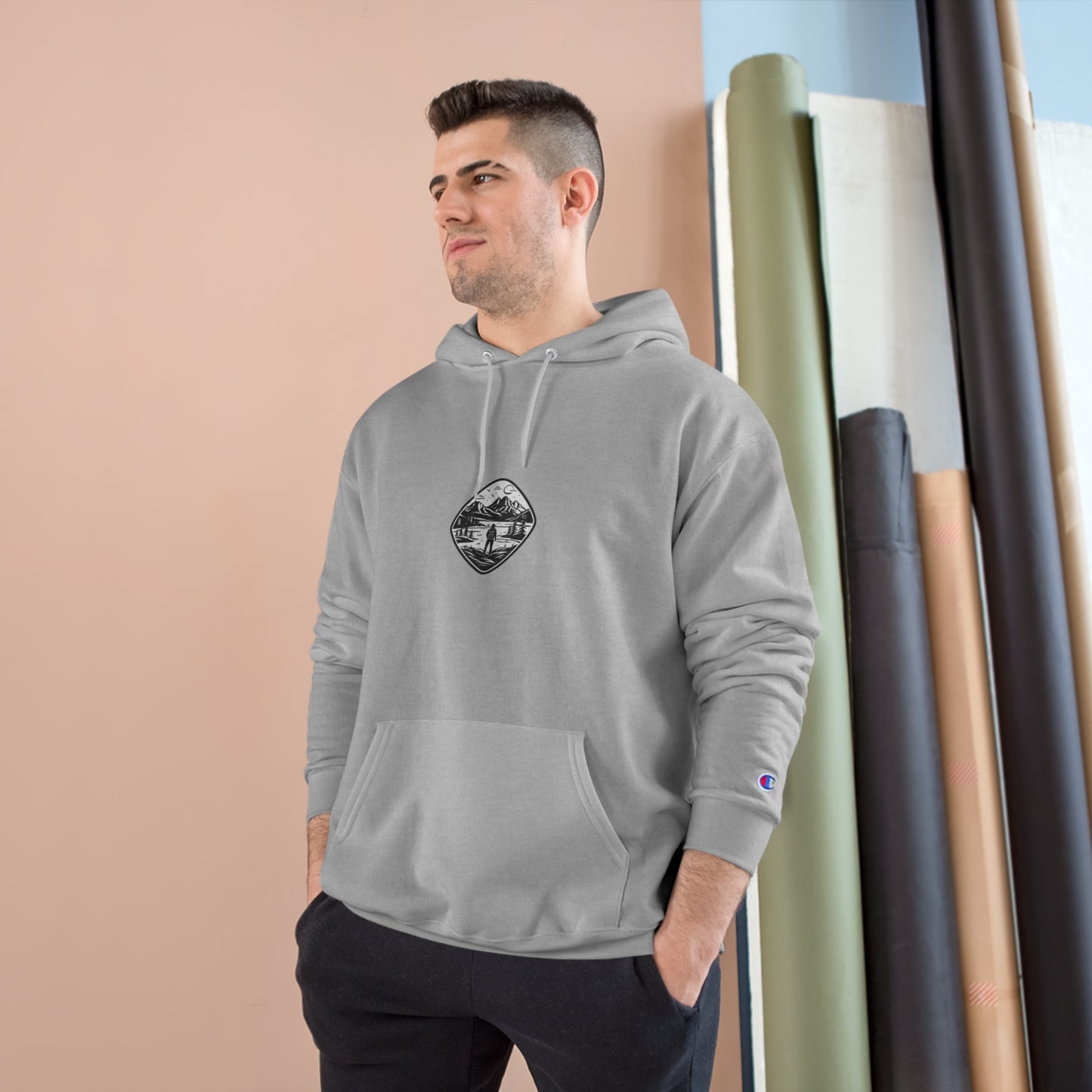 Champion Hoodie With the unique, simplistic, "Explorer" graphic by OutdoorNation