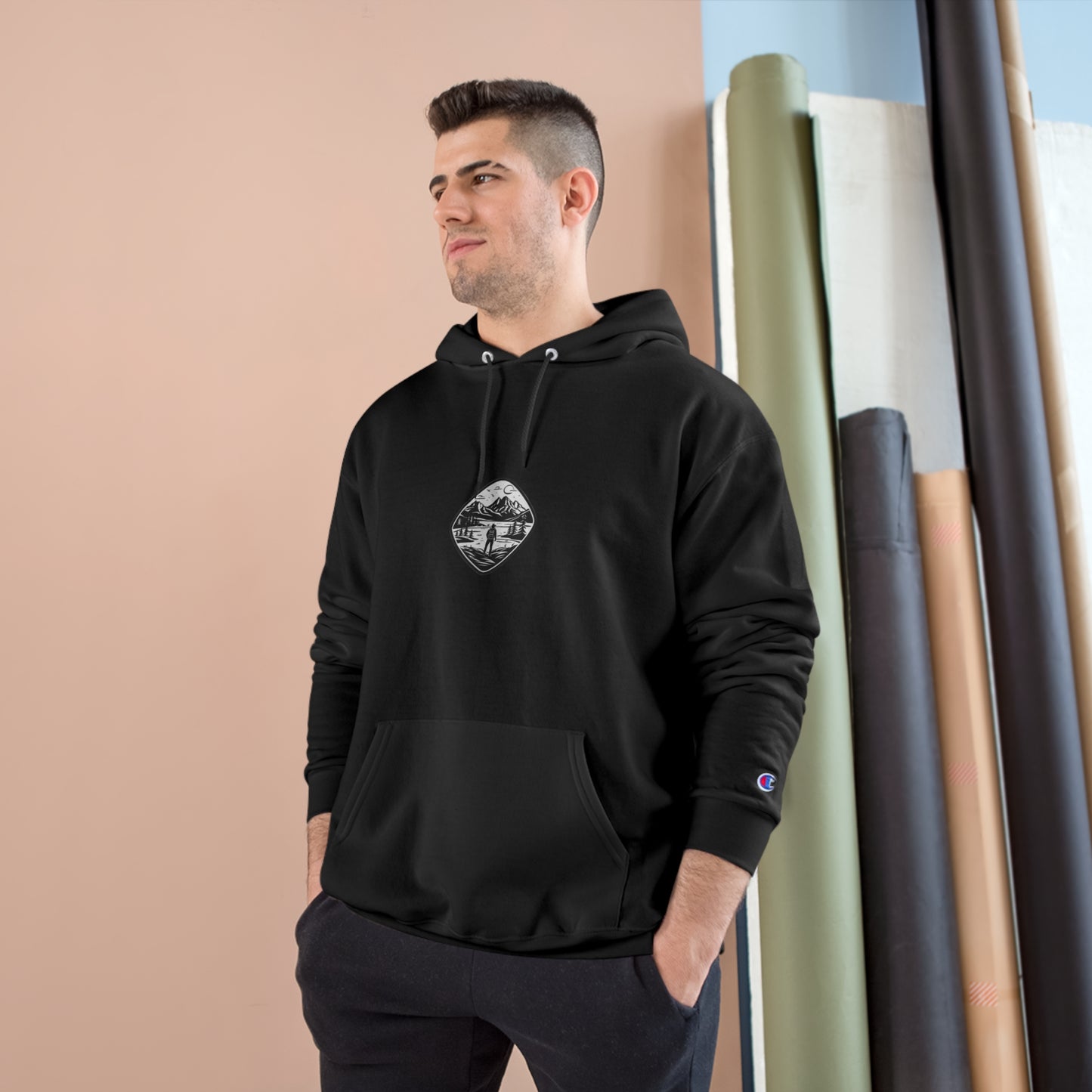 Champion Hoodie With the unique, simplistic, "Explorer" graphic by OutdoorNation