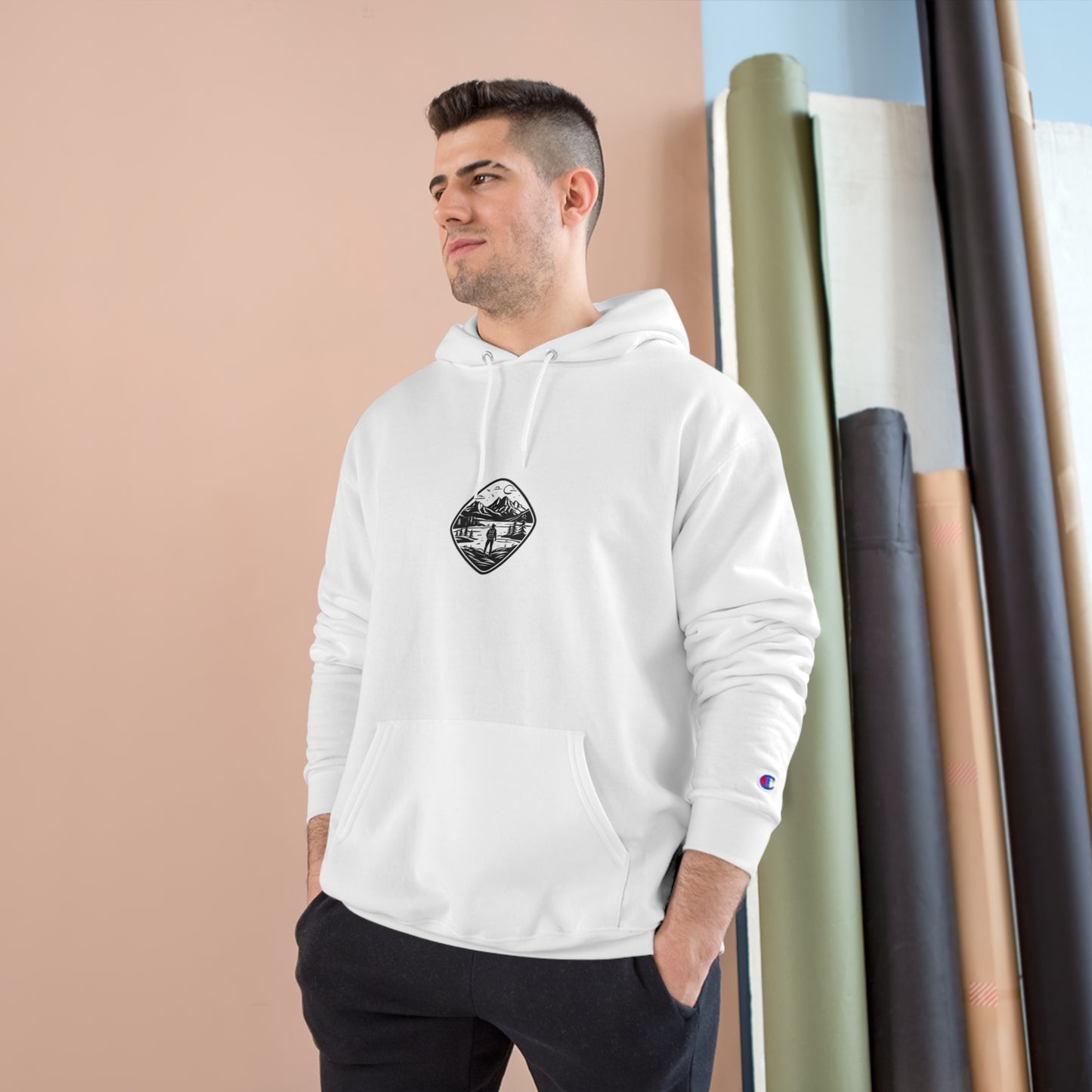 Champion Hoodie With the unique, simplistic, "Explorer" graphic by OutdoorNation