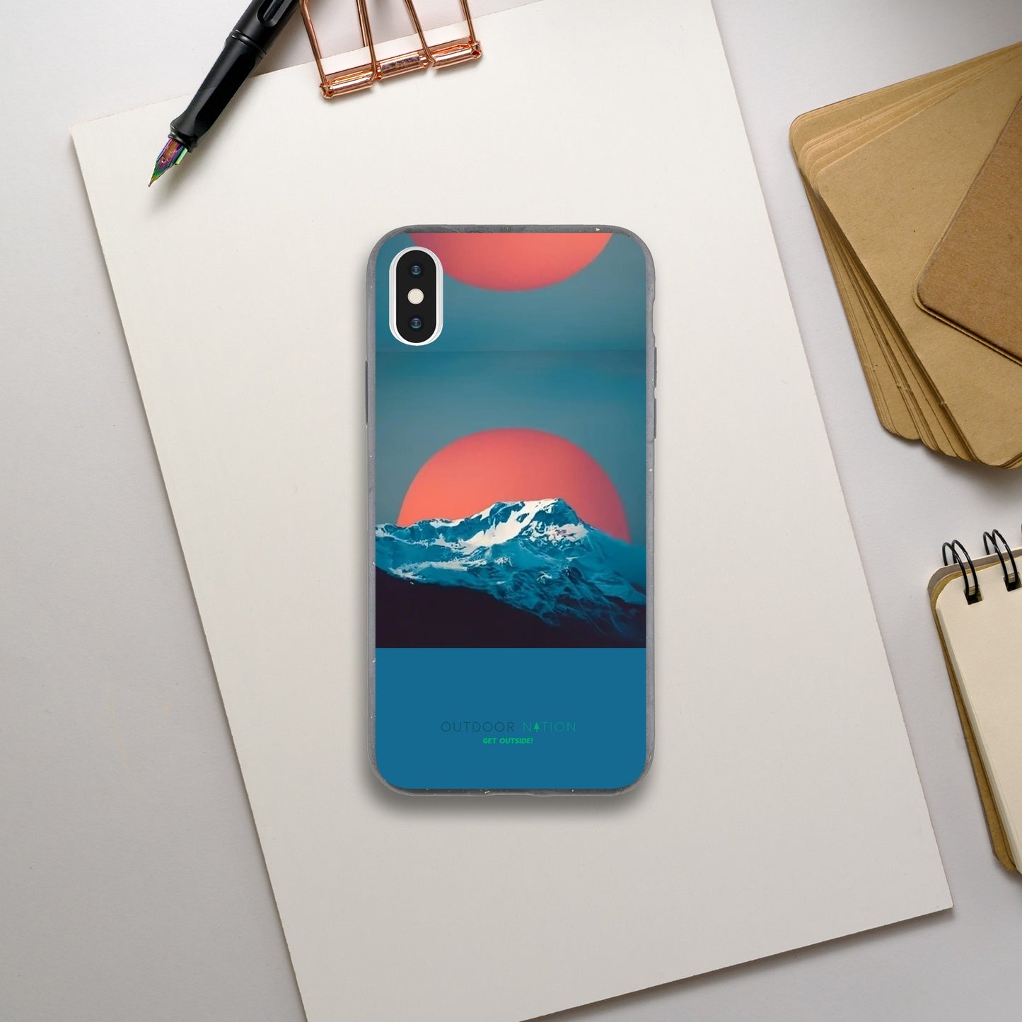 Biodegradable EVNIRONMENTALY FREINDLY phone case with Beautiful Outdoor Nation design and logo, inspiring you daily to GET OUTSIDE!