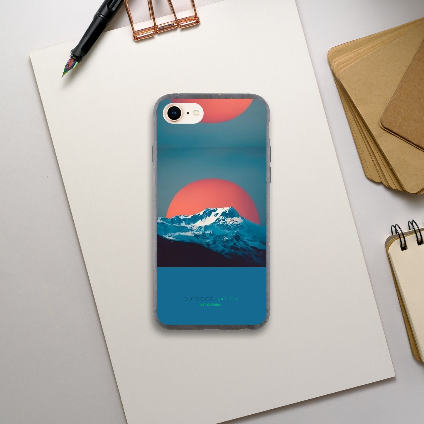 Biodegradable EVNIRONMENTALY FREINDLY phone case with Beautiful Outdoor Nation design and logo, inspiring you daily to GET OUTSIDE!