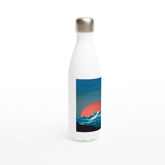 White 17oz Stainless Steel Water Bottle with Beautiful Outdoor Nation design and logo, inspiring you daily to GET OUTSIDE!