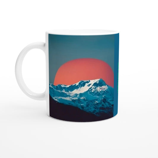 White 11oz Ceramic Mug with Beautiful Outdoor Nation design and logo, inspiring you daily to GET OUTSIDE!